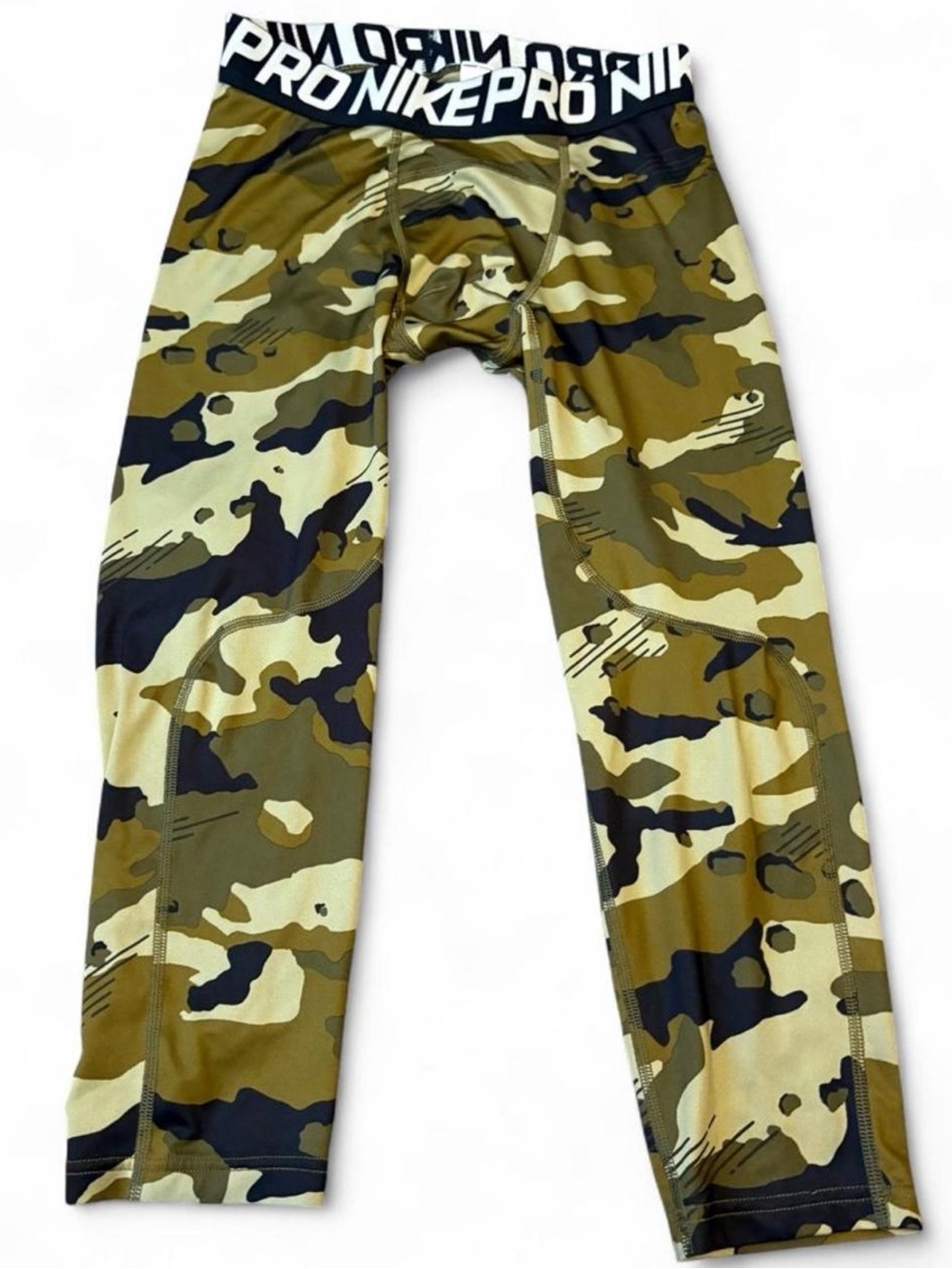 Nike Pro Men's Size S Camo 3/4 Length Compression Tights Leggings Green Black